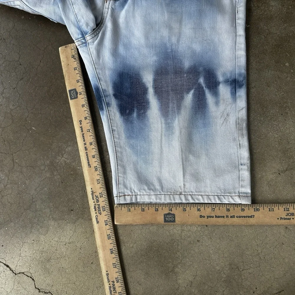 Robin's Jean Shorts Mens 34 Blue Denim Acid Wash Crystal Studded Flap Mortard
